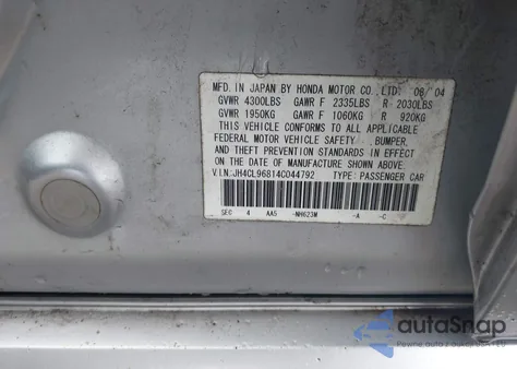 2004 Acura Tsx z USA, uszkodzony, nr VIN JH4CL96814C044792